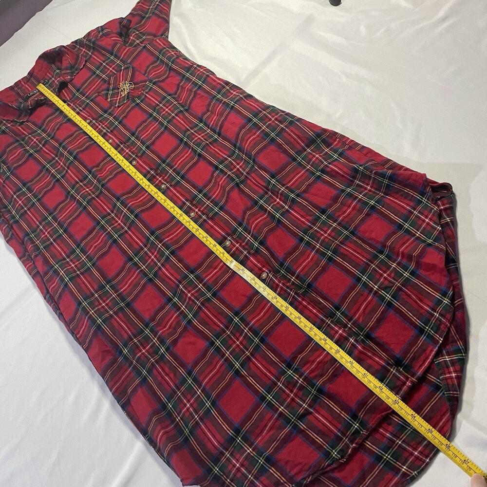 Lauren Ralph Lauren XL Red Plaid Flannel Sleepshirt Long 46" Nightgown Pockets - Picture 8 of 9